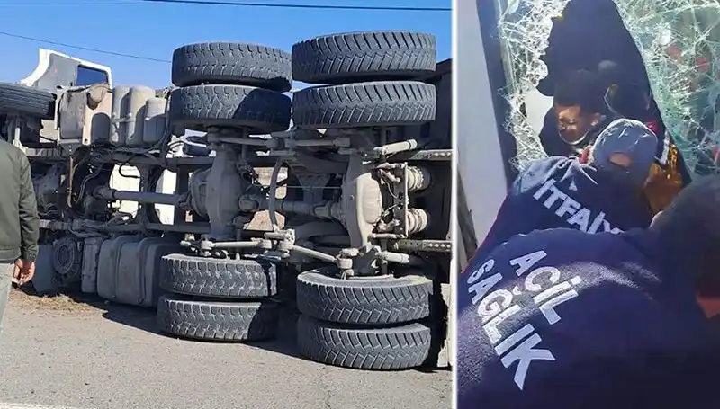 Virajı Alamayan Kamyon Devrildi: Yolda Büyük Kaos!